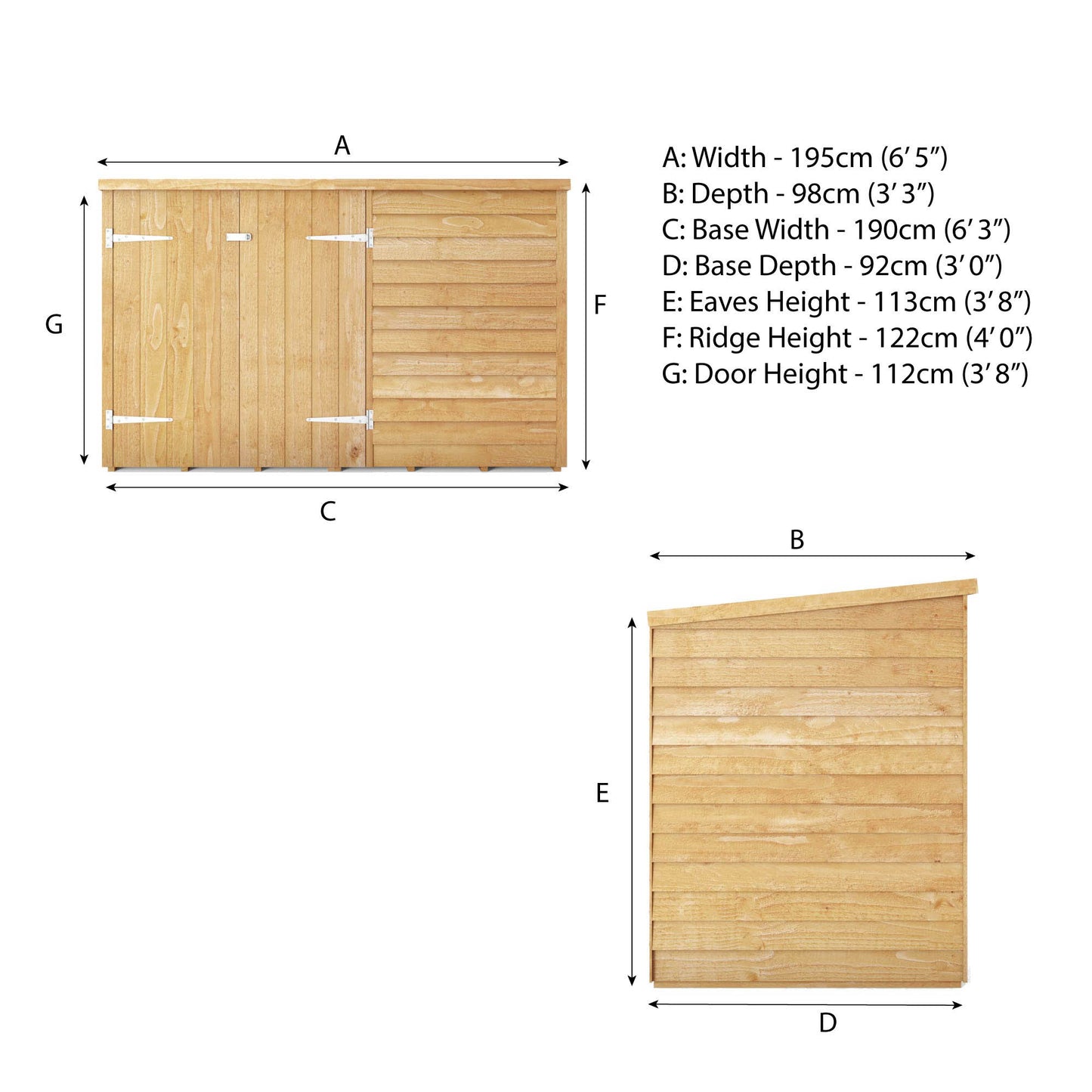 3 x 6 Value Overlap Double Door Pent Bike Shed