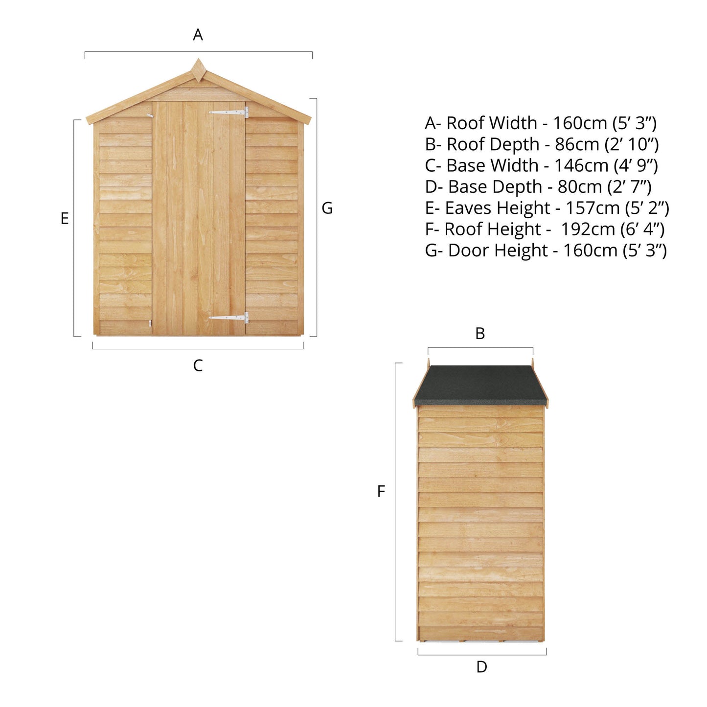 3 x 5 Overlap Single Door Apex Wooden Garden Shed