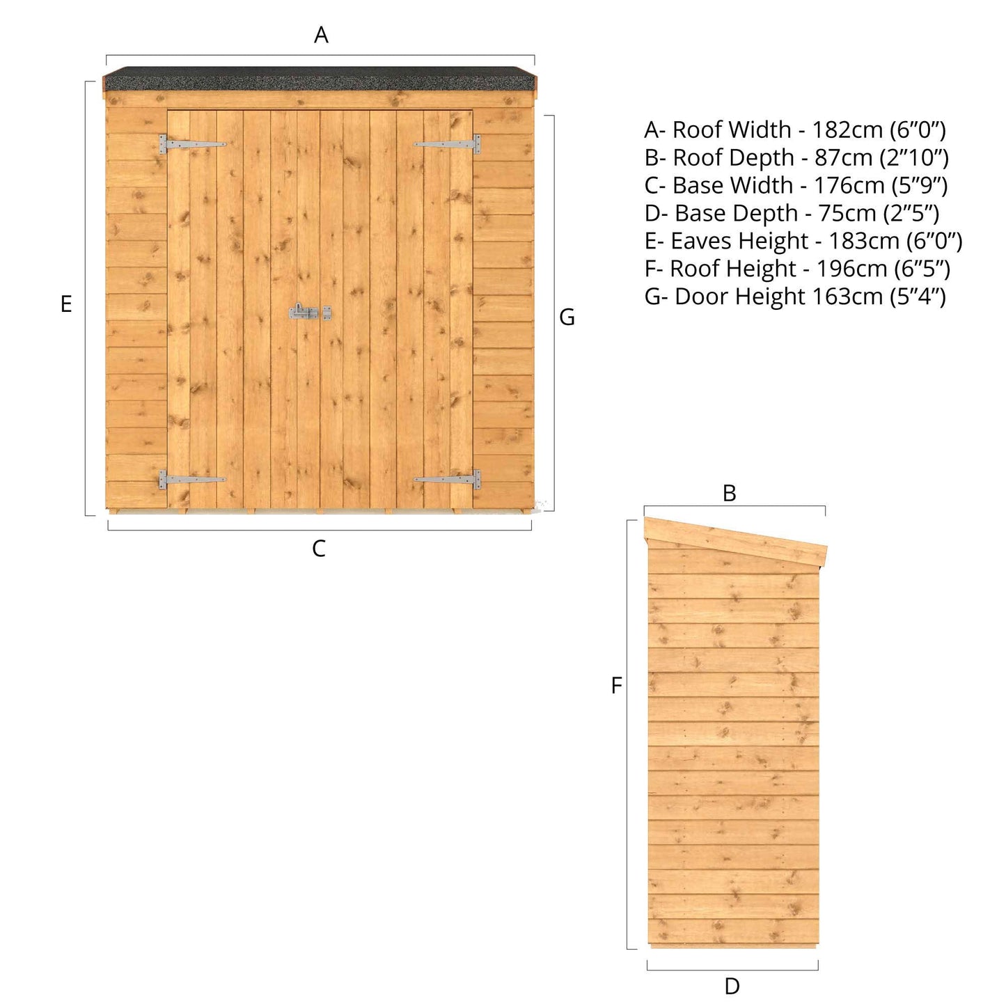 6 x 2'6 Tongue & Groove Pent Storage