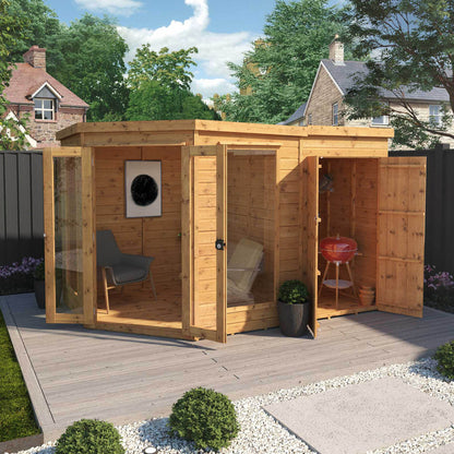 11 x 7 Corner Summerhouse with Side Shed