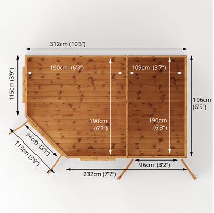 11 x 7 Corner Summerhouse with Side Shed