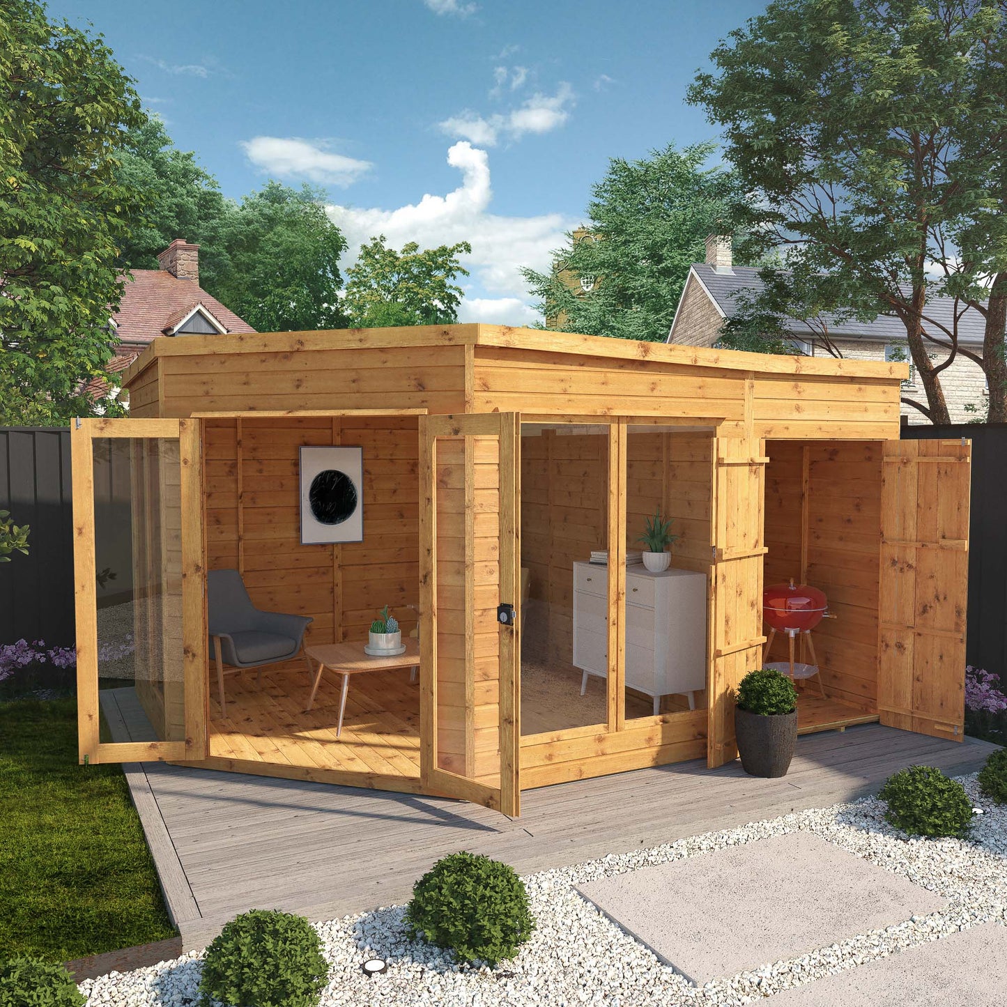 13 x 9 Premium Corner Summerhouse Side Shed