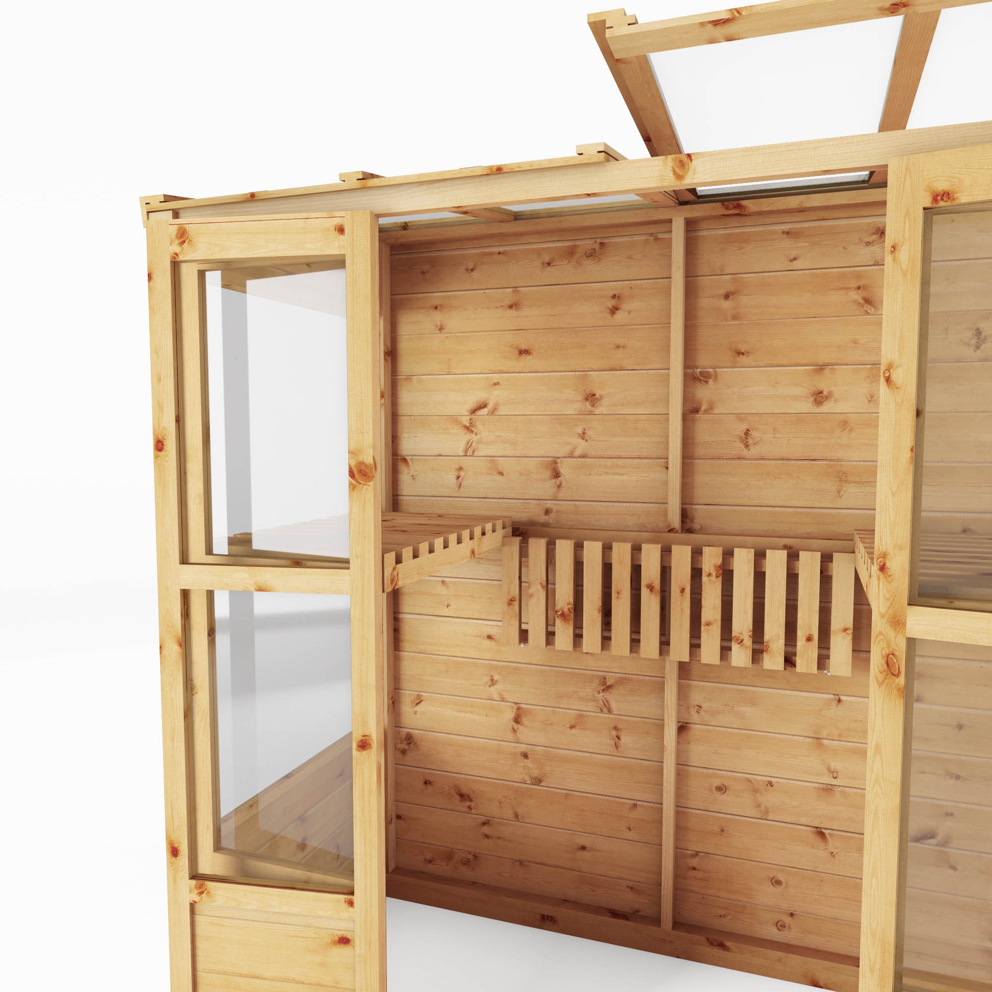 opening vent window in a small wooden greenhouse