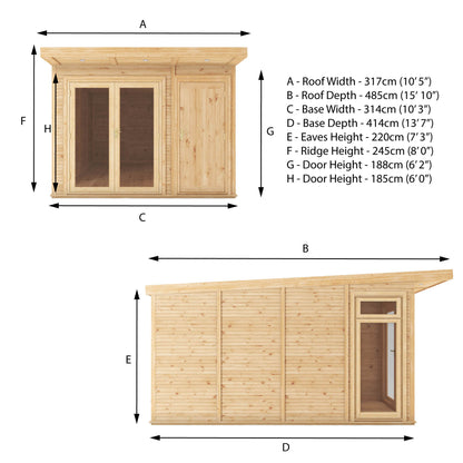 3 x 4m Insulated Garden Room with Side Shed