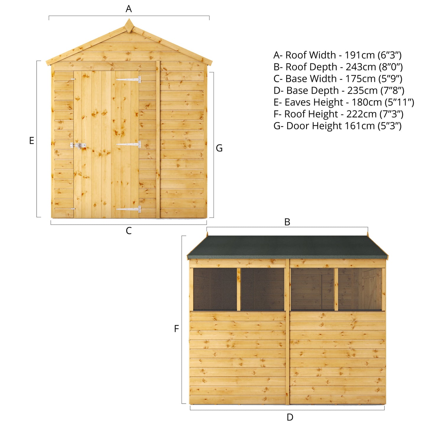 8 x 6 Shiplap Apex Wooden Shed