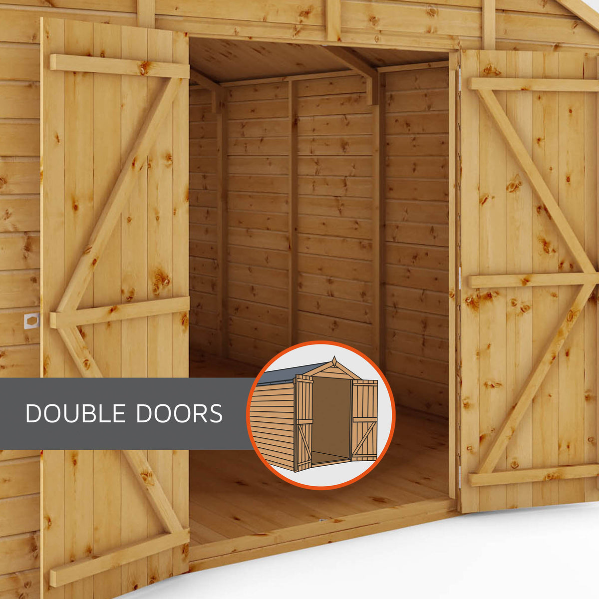 Refurbished Pressure Treated 10 x 6 Value Overlap Double Door Apex Windowless Wooden Shed