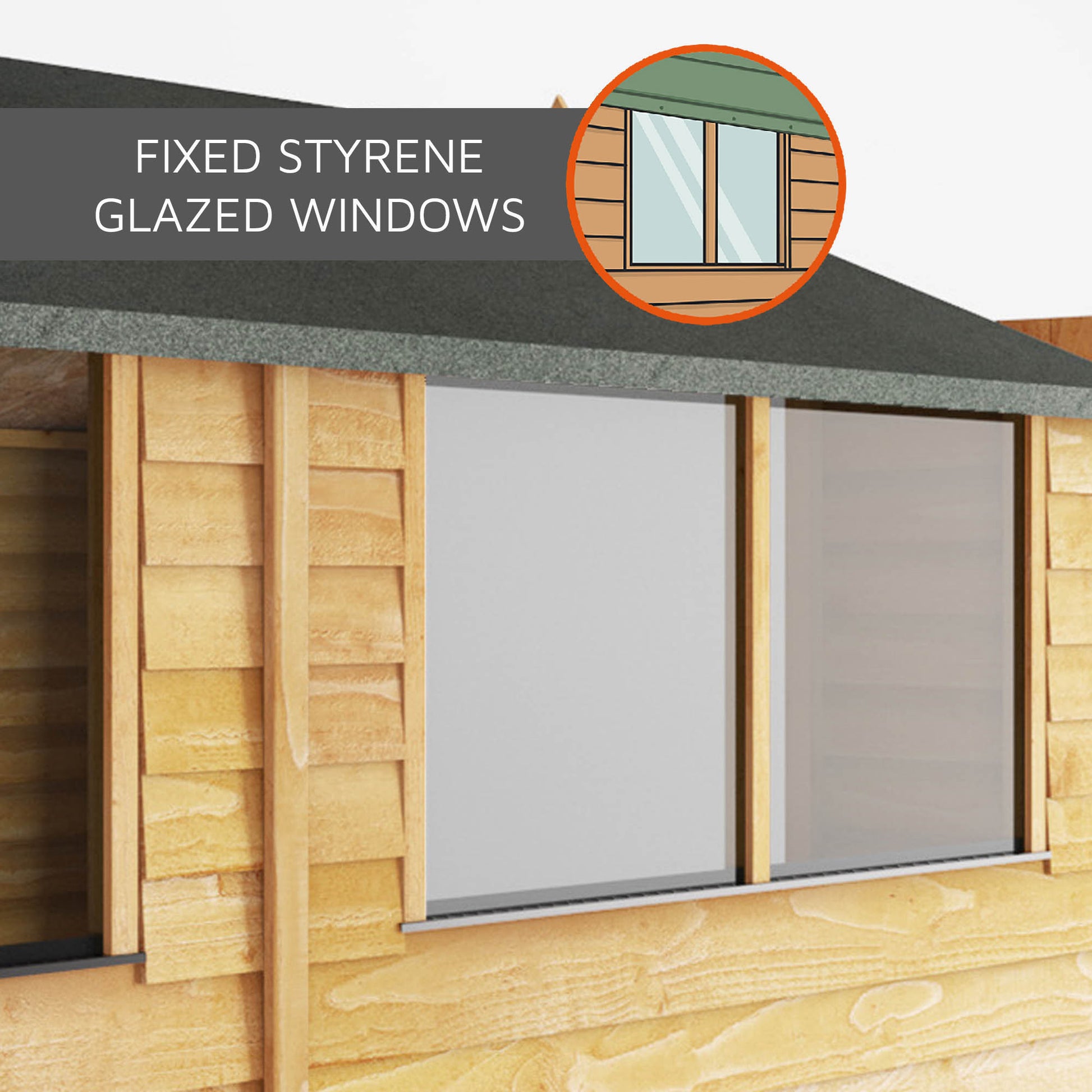 Styrene glazed windows on a timber shed from Waltons, boasting shatterproof properties